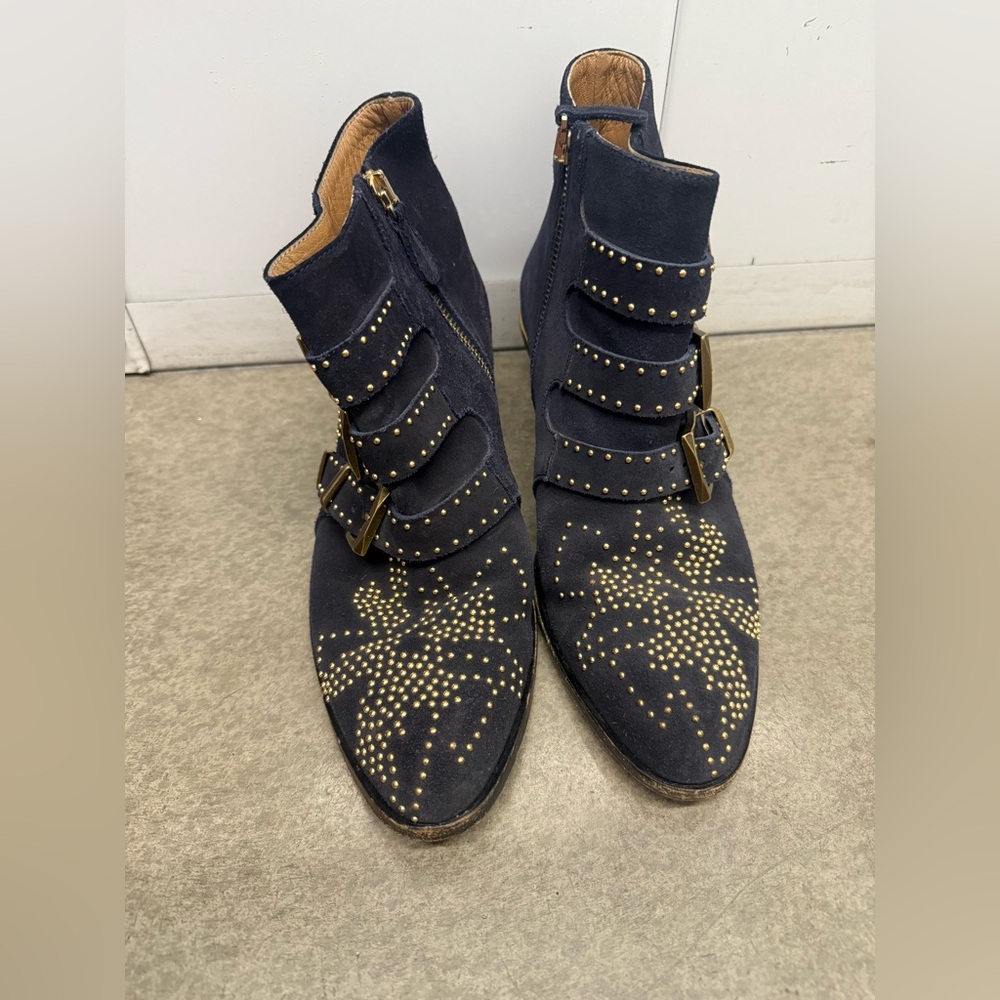 Chloe Susanna Navy Suede Booties - Picture 2 of 8